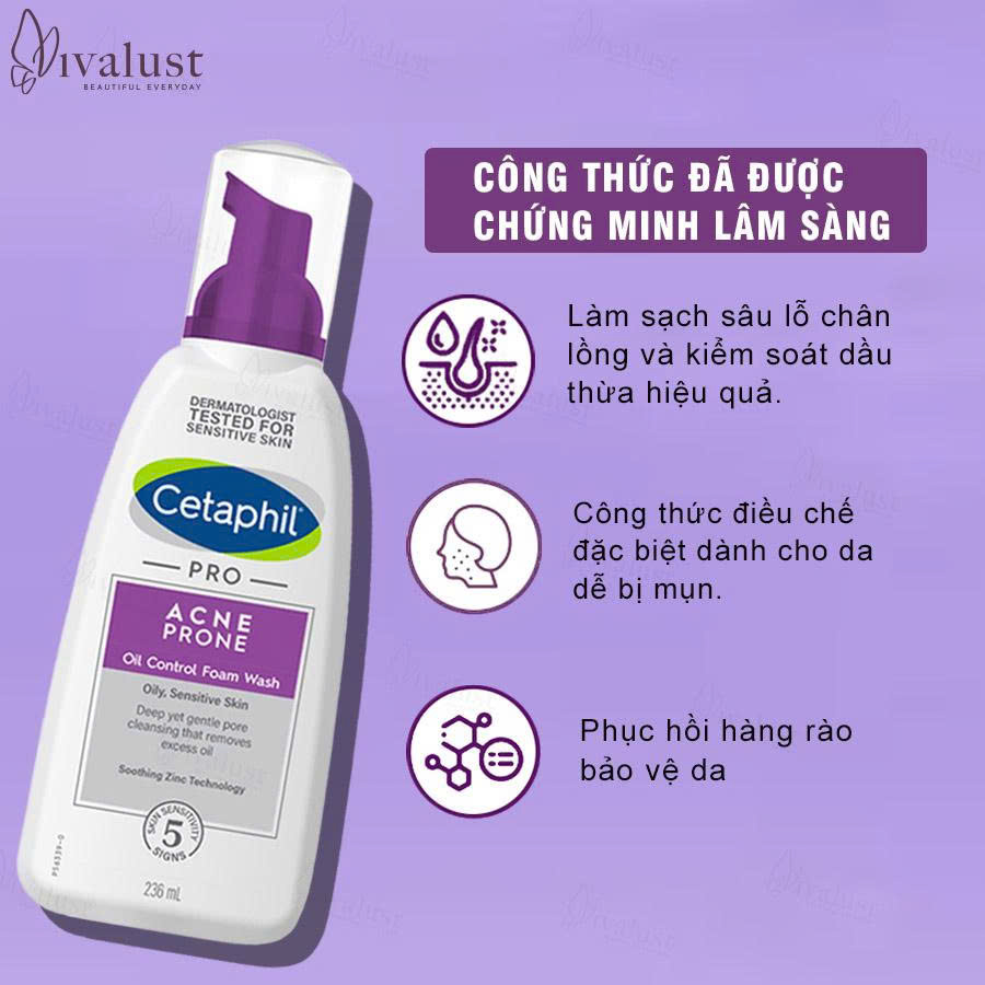Sữa rửa mặt cho da dầu mụn nhạy cảm Cetaphil Pro Acne Prone Oil Control Foam Wash 236ml