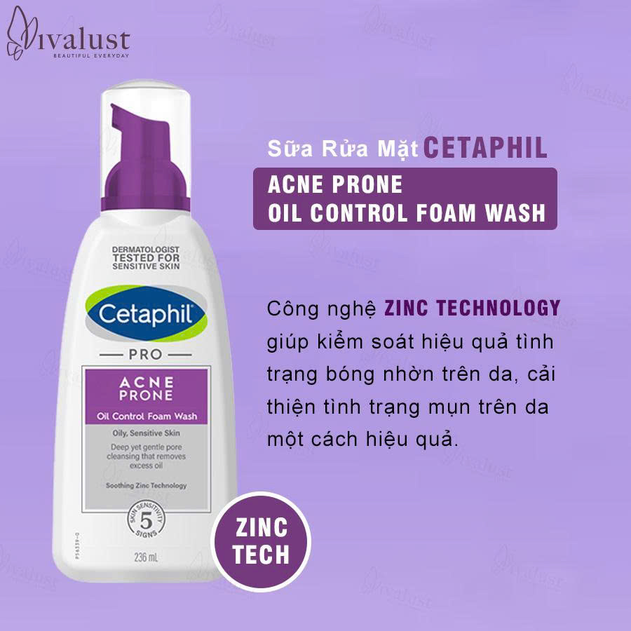 Sữa rửa mặt cho da dầu mụn nhạy cảm Cetaphil Pro Acne Prone Oil Control Foam Wash 236ml