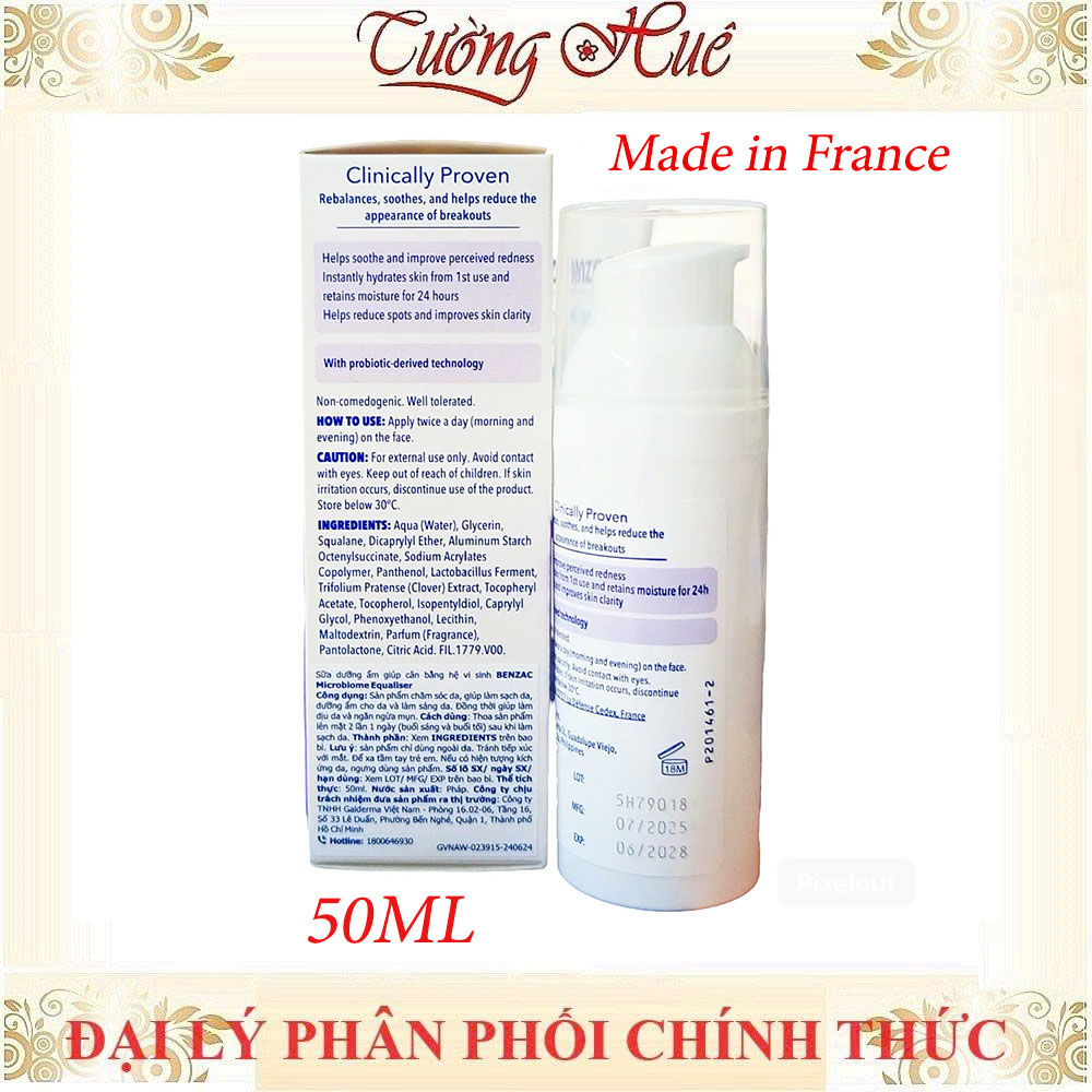 Sữa dưỡng ẫm cân bằng hệ vi sinh cho da dầu mụn và nhạy cảm Benzac Microbiome 50ml