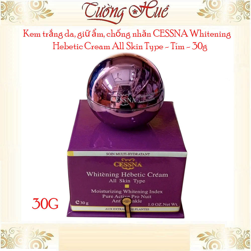 Kem trắng da, giữ ẩm, chống nhăn Cessna Whitening Hebetic Cream All Skin Type - Tím - 30g