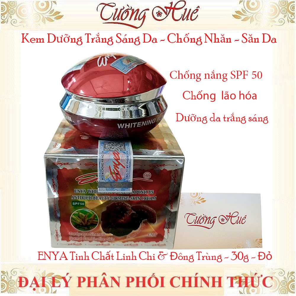 Kem Dưỡng Trắng Sáng Da - Chống Nhăn - Săn Da ENYA Tinh Chất Linh Chi & Đông Trùng - 30g - Đỏ.