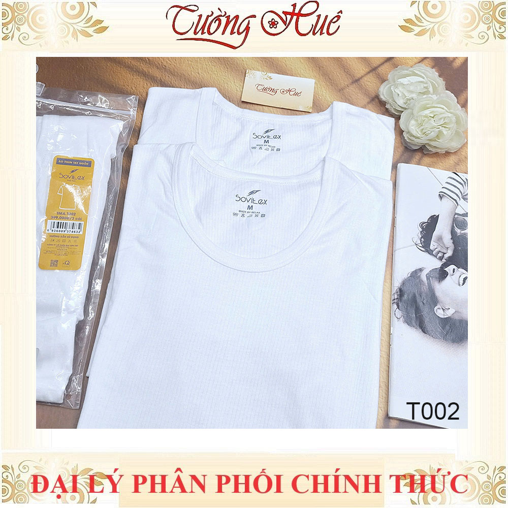 Áo Lót Nam Trắng Tay Ngắn Sovitex By relax T002 Cổ Chữ U Cotton Thun Co Dãn Không Viền May 2 Bên Hông