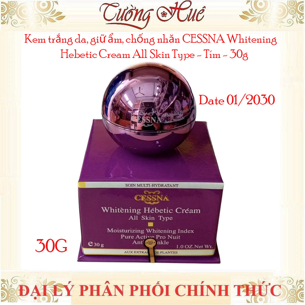 Kem trắng da, giữ ẩm, chống nhăn Cessna Whitening Hebetic Cream All Skin Type - Tím - 30g