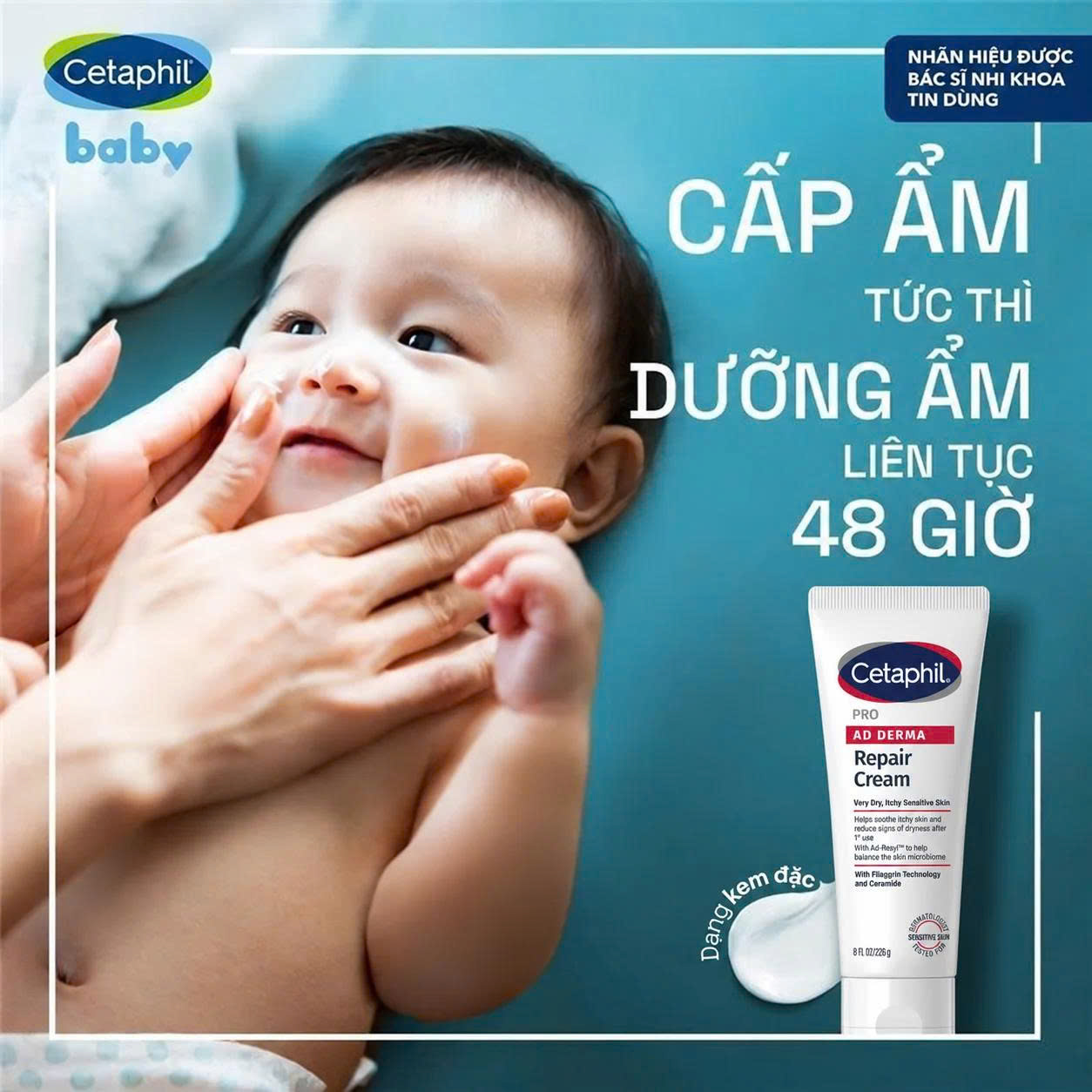 Kem Làm DỊu Phục Hồi Da Khô Kích Ứng Viêm Da Cơ Địa Cetaphil Pro AD Derma Repair Cream 226g