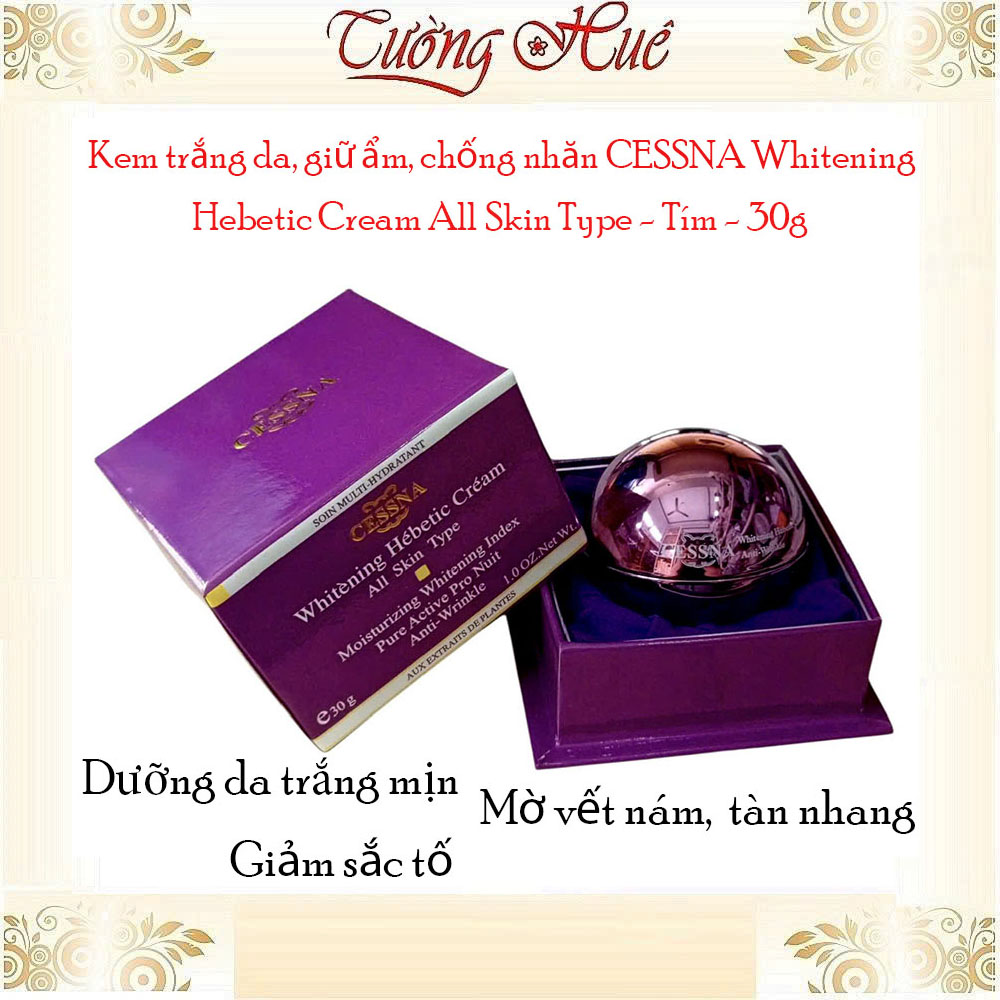 Kem trắng da, giữ ẩm, chống nhăn Cessna Whitening Hebetic Cream All Skin Type - Tím - 30g