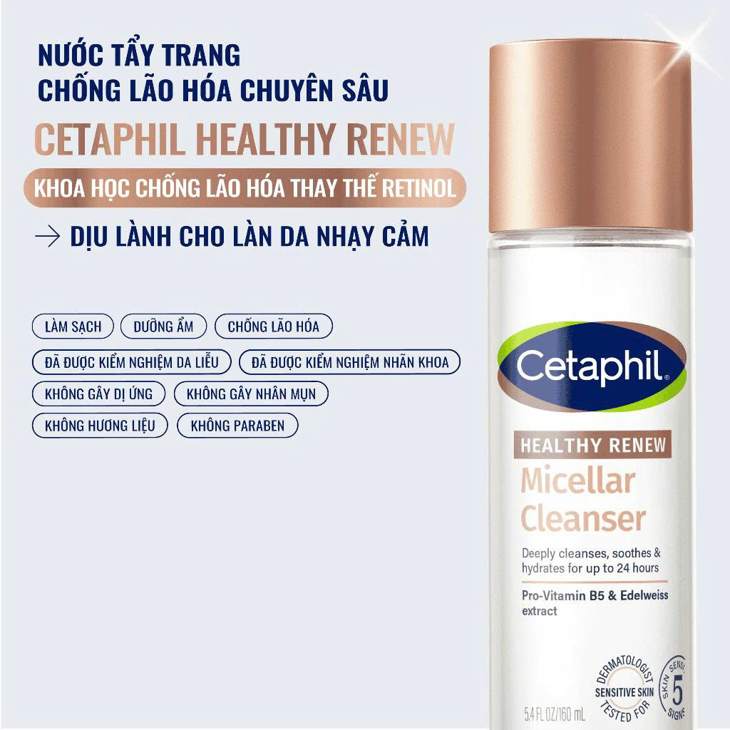 Nước Tẩy Trang Cetaphil Healthy Renew Micellar Cleanser Làm Sạch Dịu Nhẹ Cho Da Nhạy Cảm 160ml