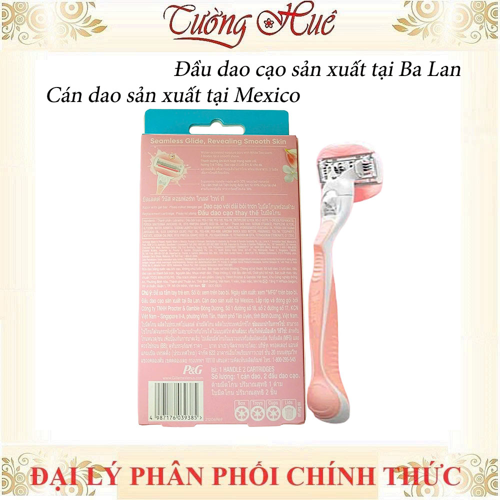 Dao Cạo Nữ Gillette Venus Hoa Trà Trắng Venus Comfortglide White Tea (1 Cán + 2 Đầu Dao)