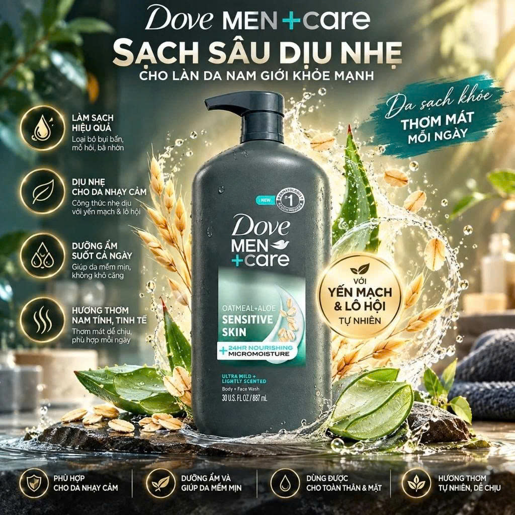 Sữa Tắm Cho Nam 2in1 Dove Men+Care Body + Face Wash 887ml