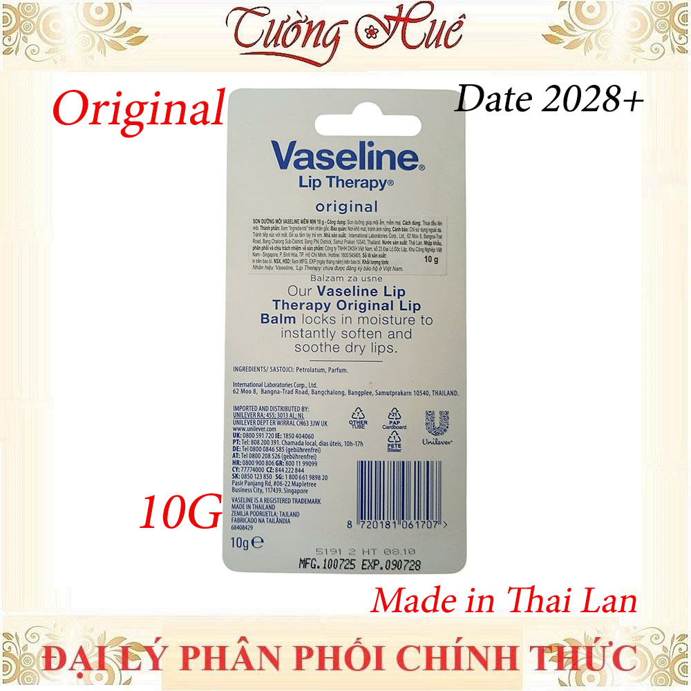 Dưỡng Vaseline Lip Therapy Original Lip Balm Mềm Mịn - 10g ( Dạng Tuýp)