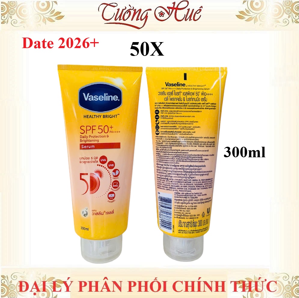 Dưỡng thể trắng da, chống nắng Vaseline Thái 50X 5in1 SPF50+/PA++++ - 300ml