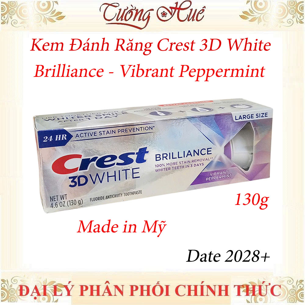Kem Đánh Răng Crest 3D White Brilliance Vibrant Peppermint 130g