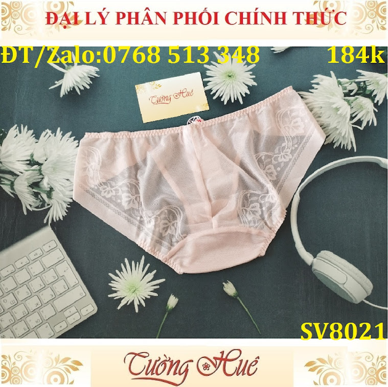 Quần lót nữ Bon Bon SV8021 ren lưới hoa văn, lưng vừa.