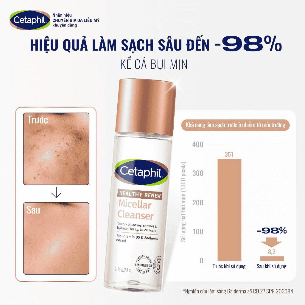 Nước Tẩy Trang Cetaphil Healthy Renew Micellar Cleanser Làm Sạch Dịu Nhẹ Cho Da Nhạy Cảm 160ml