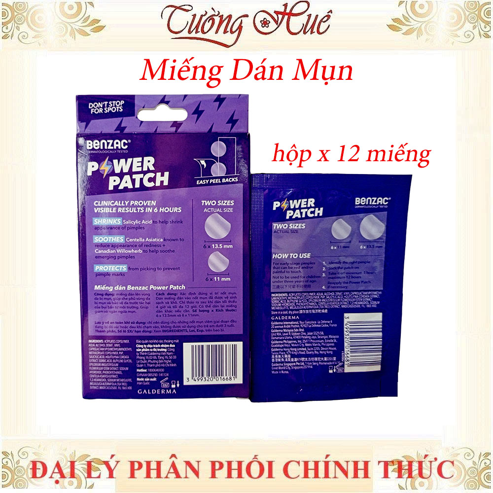 Miếng Dán Mụn Benzac Power Patch Giảm Mụn Nhanh - Hộp x12 miếng