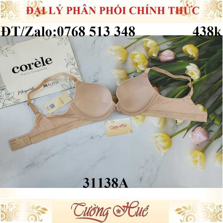 Áo lót nữ Corèle V. Just Bambo 31138A mút vừa trơn, lưng bảng to.