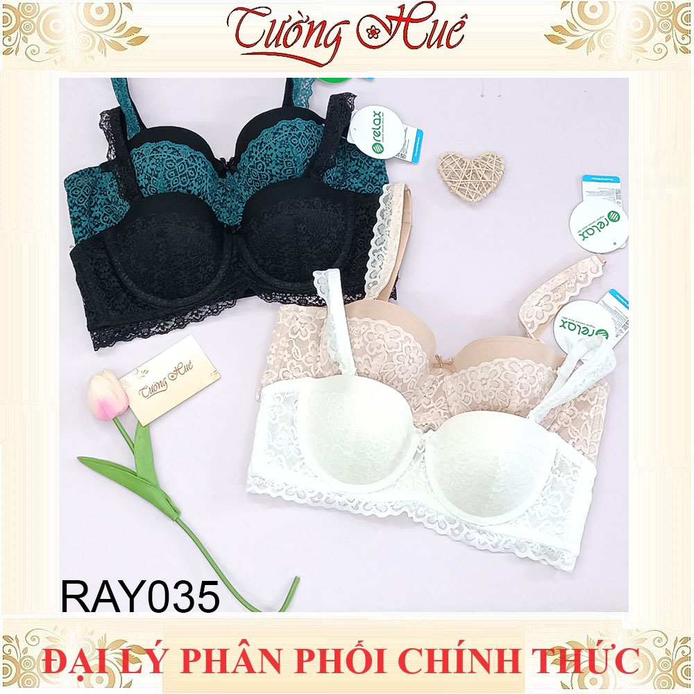 Áo lót nữ Relax RAY035 Cúp Ngang Phối Ren Lưới Đệm Mút Vừa Tầm 1cm.