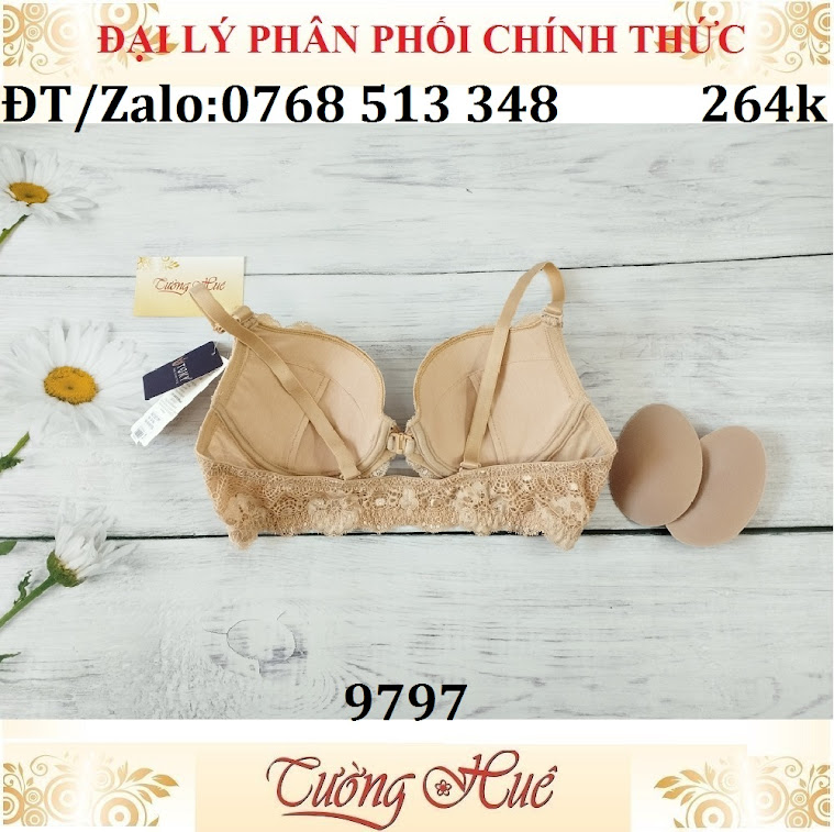 Áo lót nữ Tuky 9797 ren cài trước mút vừa, đệm tháo rời.