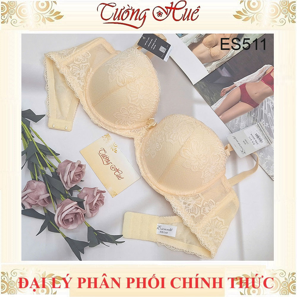 Áo Lót Nữ Escanté ES.511 Ren Mút Dày 3cm Cúp Ngang Dây Tùy Chỉnh Tháo Rời 2 Móc Cài