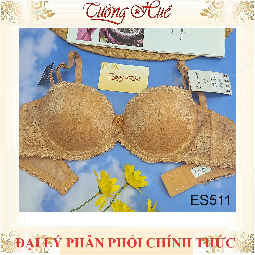 Áo Lót Nữ Escanté ES.511 Ren Mút Dày 3cm Cúp Ngang Dây Tùy Chỉnh Tháo Rời 2 Móc Cài