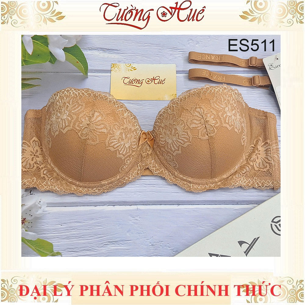 Áo Lót Nữ Escanté ES.511 Ren Mút Dày 3cm Cúp Ngang Dây Tùy Chỉnh Tháo Rời 2 Móc Cài