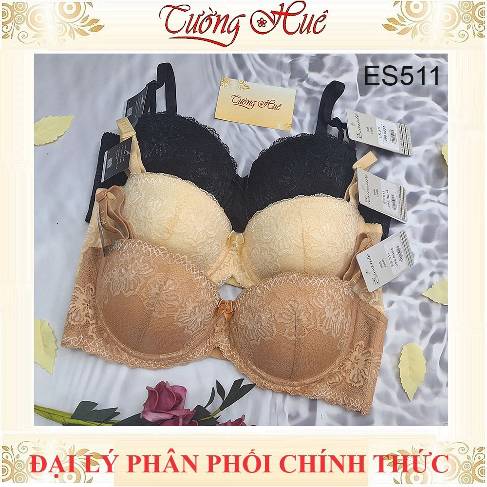 Áo Lót Nữ Escanté ES.511 Ren Mút Dày 3cm Cúp Ngang Dây Tùy Chỉnh Tháo Rời 2 Móc Cài