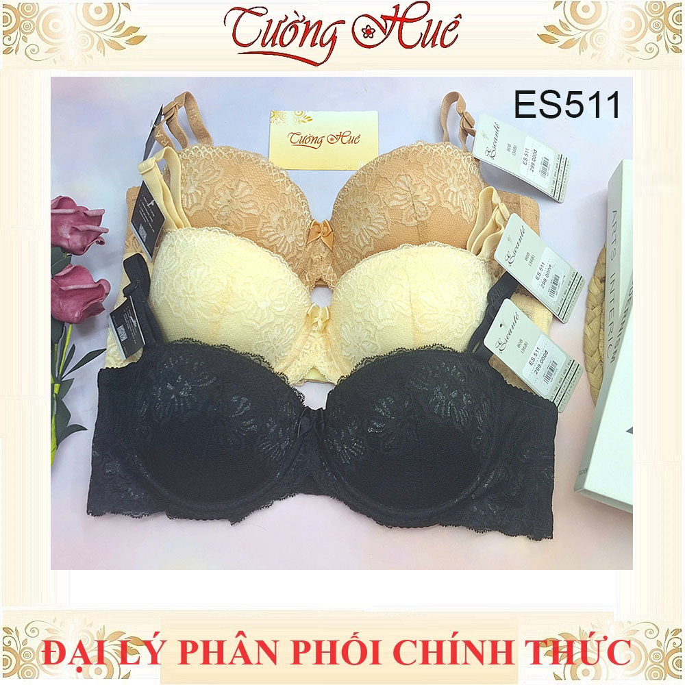 Áo Lót Nữ Escanté ES.511 Ren Mút Dày 3cm Cúp Ngang Dây Tùy Chỉnh Tháo Rời 2 Móc Cài