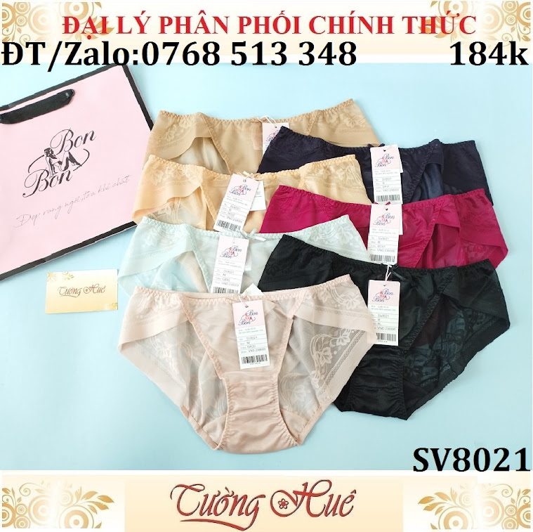 Quần lót nữ Bon Bon SV8021 ren lưới hoa văn, lưng vừa.