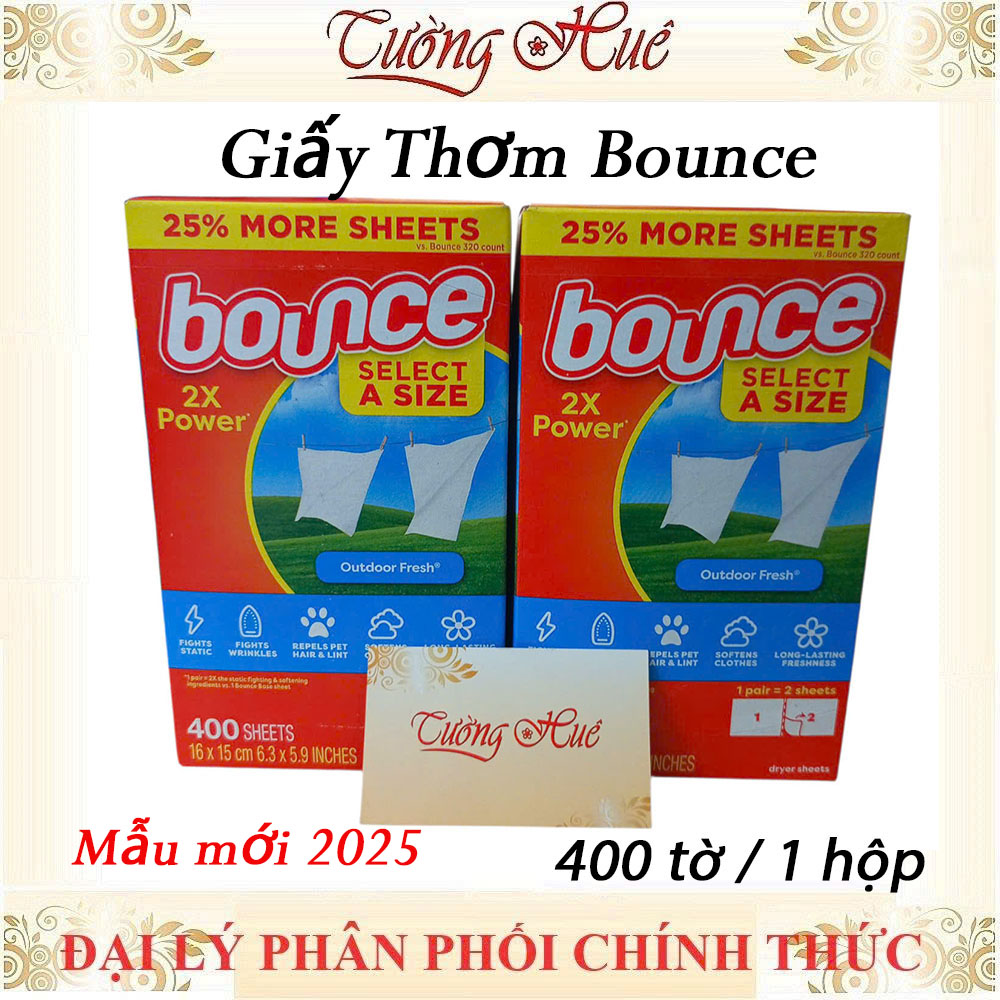Giấy Thơm Quần Áo Bounce Của Mỹ Dùng Cho Máy Sấy Hoặc Tủ Quần Áo- 1 Hộp/400 tờ- Mẫu mới 2025