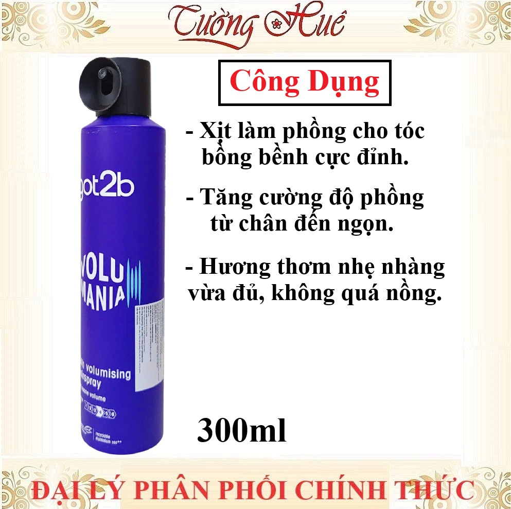Xịt Tạo Độ Phồng Cho Tóc Got2b Volumaniac 24h Volumising Hairspray - 300ml (Tím)