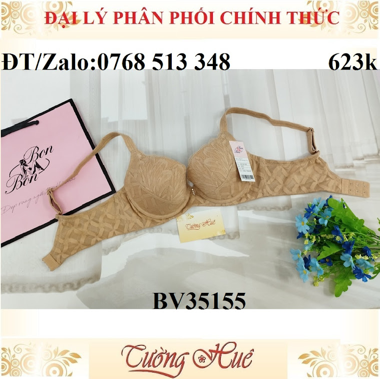Áo lót nữ Bon Bon BV35155 ren thêu vừa lưng chữ U.