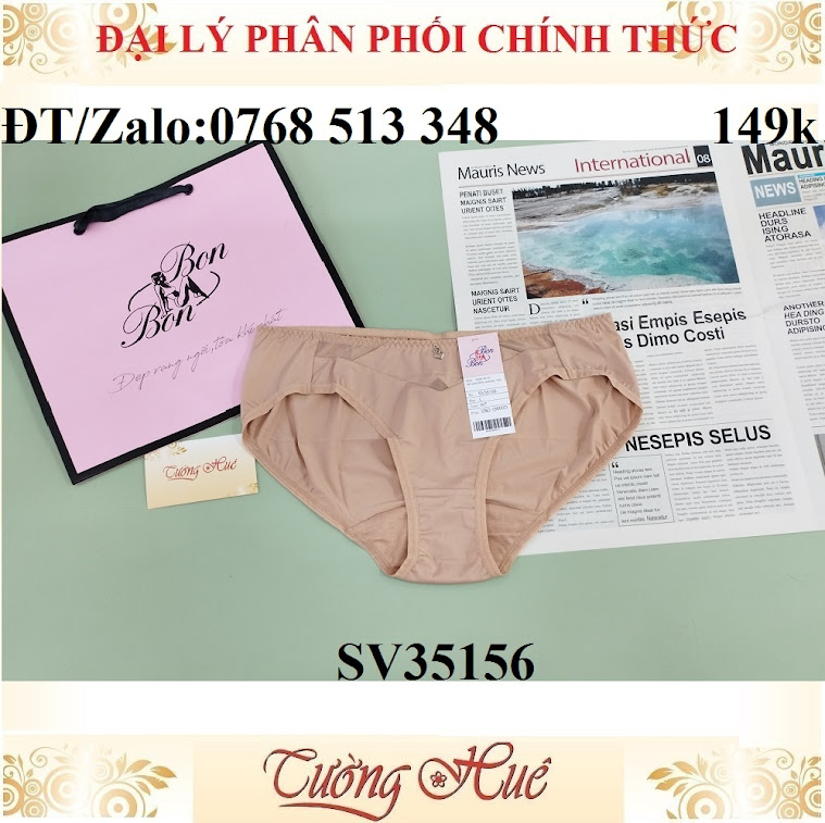 Quần lót nữ Bon Bon SV35156 trơn phối lưới, lưng vừa.