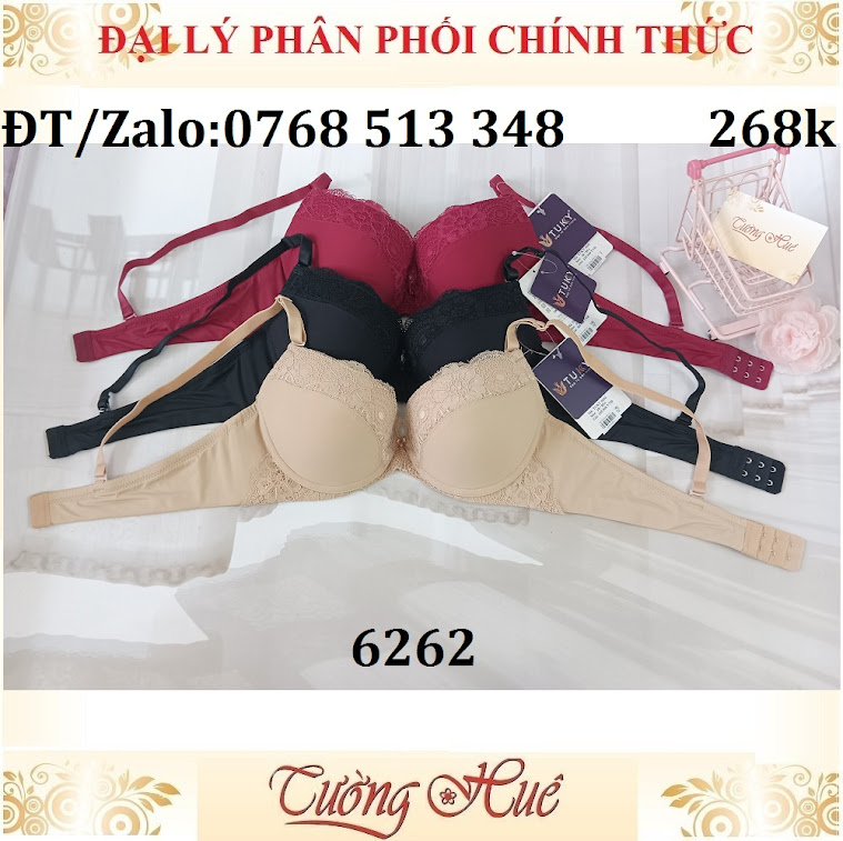 Áo lót nữ Tuky 6262 trơn phối ren thêu mút vừa.