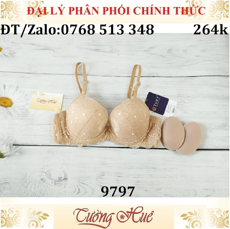 Áo lót nữ Tuky 9797 ren cài trước mút vừa, đệm tháo rời.