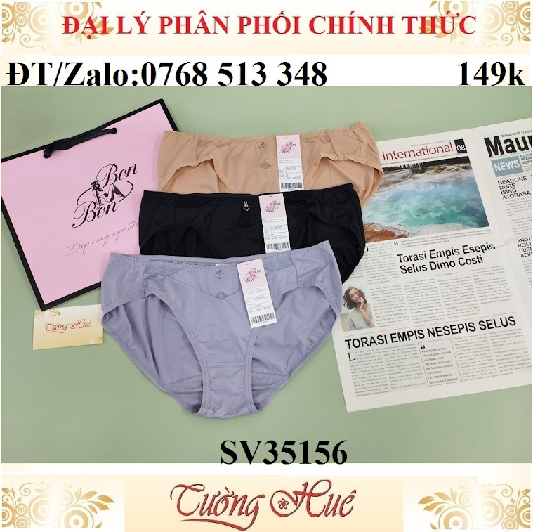 Quần lót nữ Bon Bon SV35156 trơn phối lưới, lưng vừa.