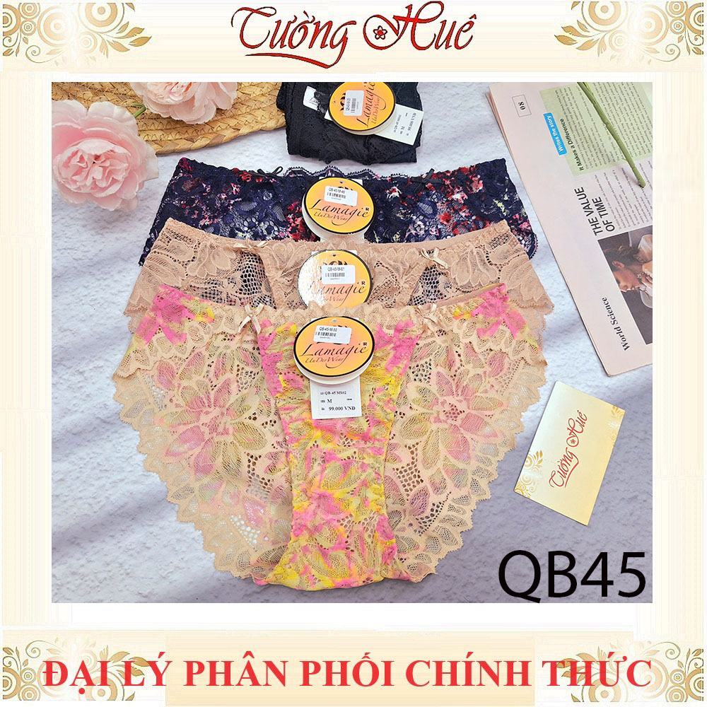Quần Lót Nữ Lamagie QB45 Ren Cạp Thấp Cách Điệu Phối Nơ