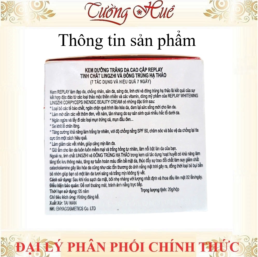 Kem Dưỡng Trắng Da Cao Cấp REPLAY Tinh Chất LINGZHI Và Đông Trùng Hạ Thảo - 20g