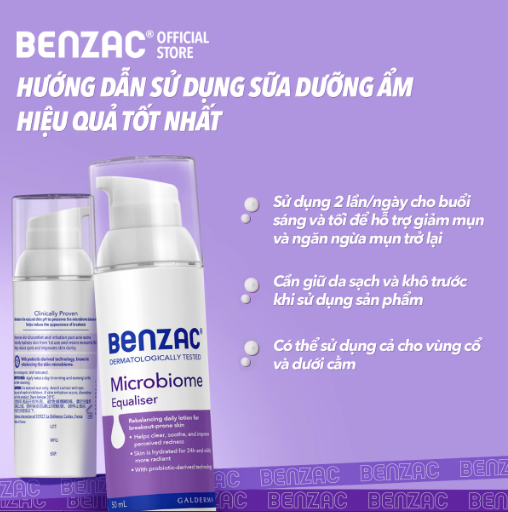 Sữa dưỡng ẫm cân bằng hệ vi sinh cho da dầu mụn và nhạy cảm Benzac Microbiome 50ml