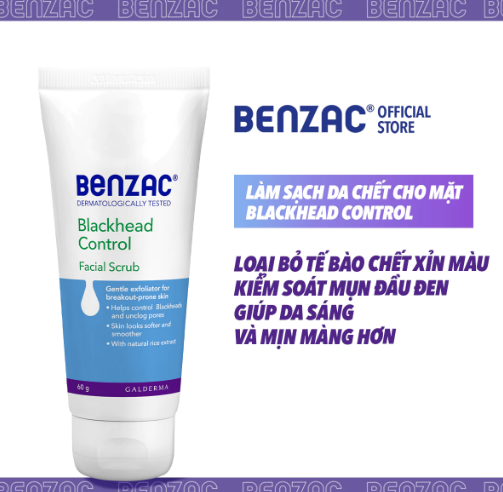 Tẩy Tế Bào Da Mặt BENZAC Blackhead Control Scrub Làm Sạch Mụn Đầu Đen Cho Da Dầu Mụn 60g