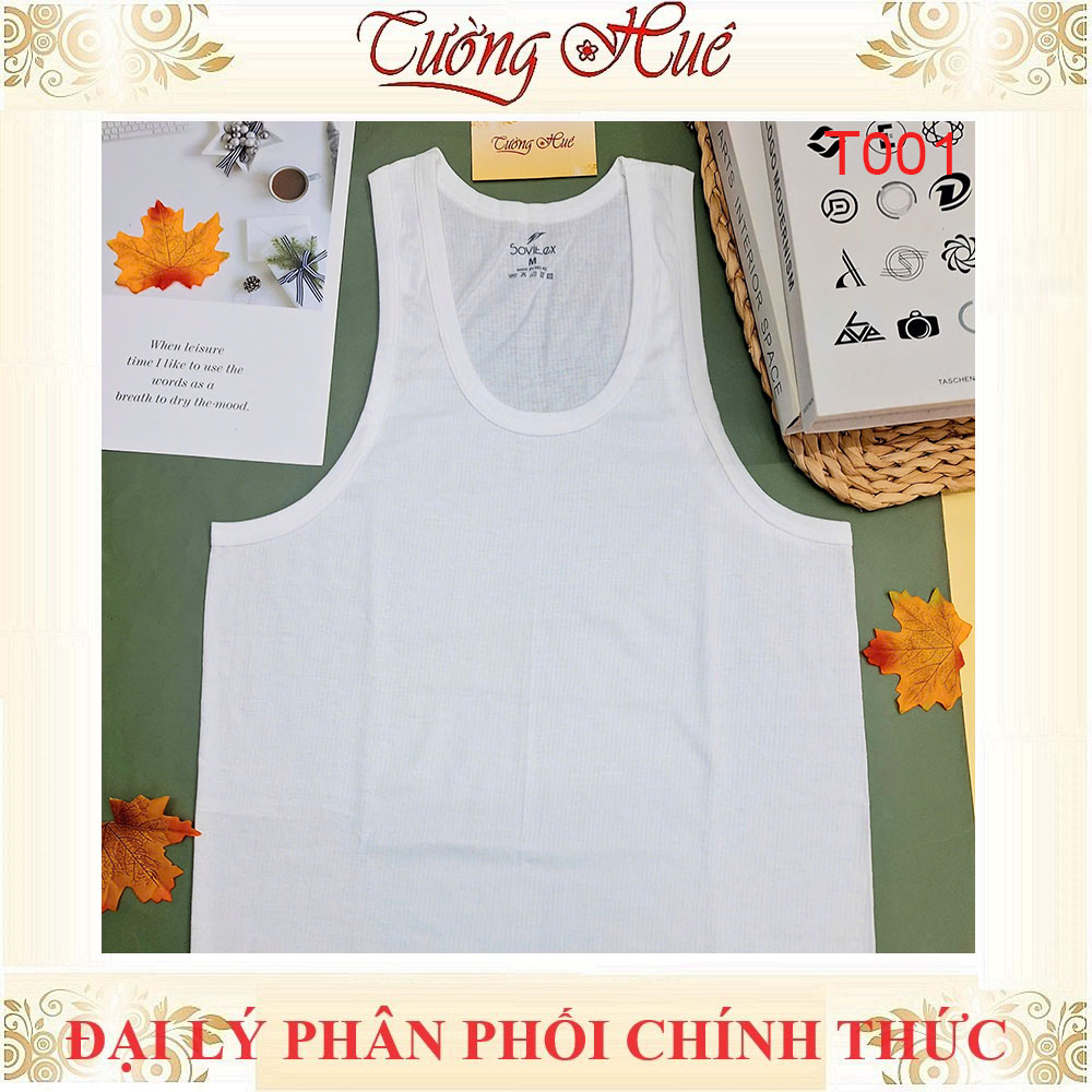 Áo Thun Ba Lỗ Sovitex By relax T001 Cổ Chữ U Trắng Cotton Thun Co Dãn Không Viền May 2 Bên Hông