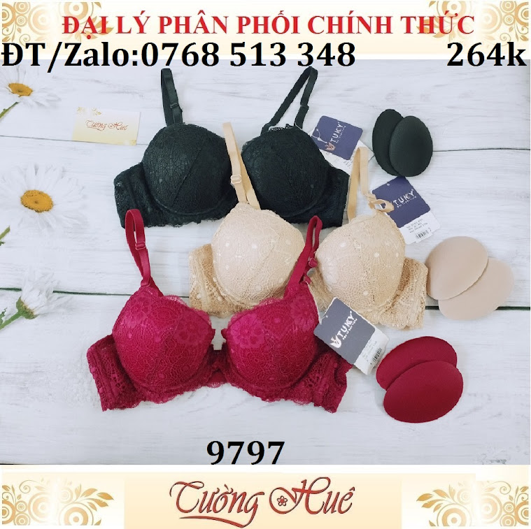 Áo lót nữ Tuky 9797 ren cài trước mút vừa, đệm tháo rời.