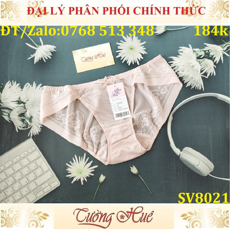 Quần lót nữ Bon Bon SV8021 ren lưới hoa văn, lưng vừa.