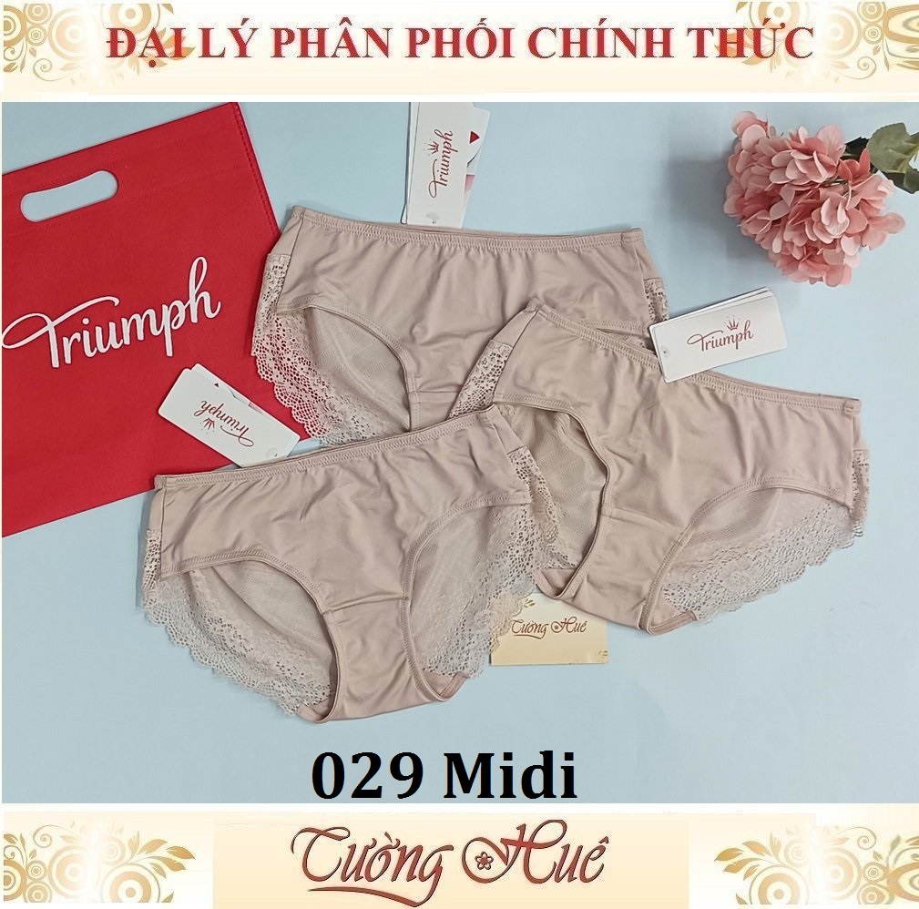 Quần lót nữ Triumph Shape Sensation 029 Midi Thun Lạnh Trơn Phối Ren Lưới Lưng Vừa.
