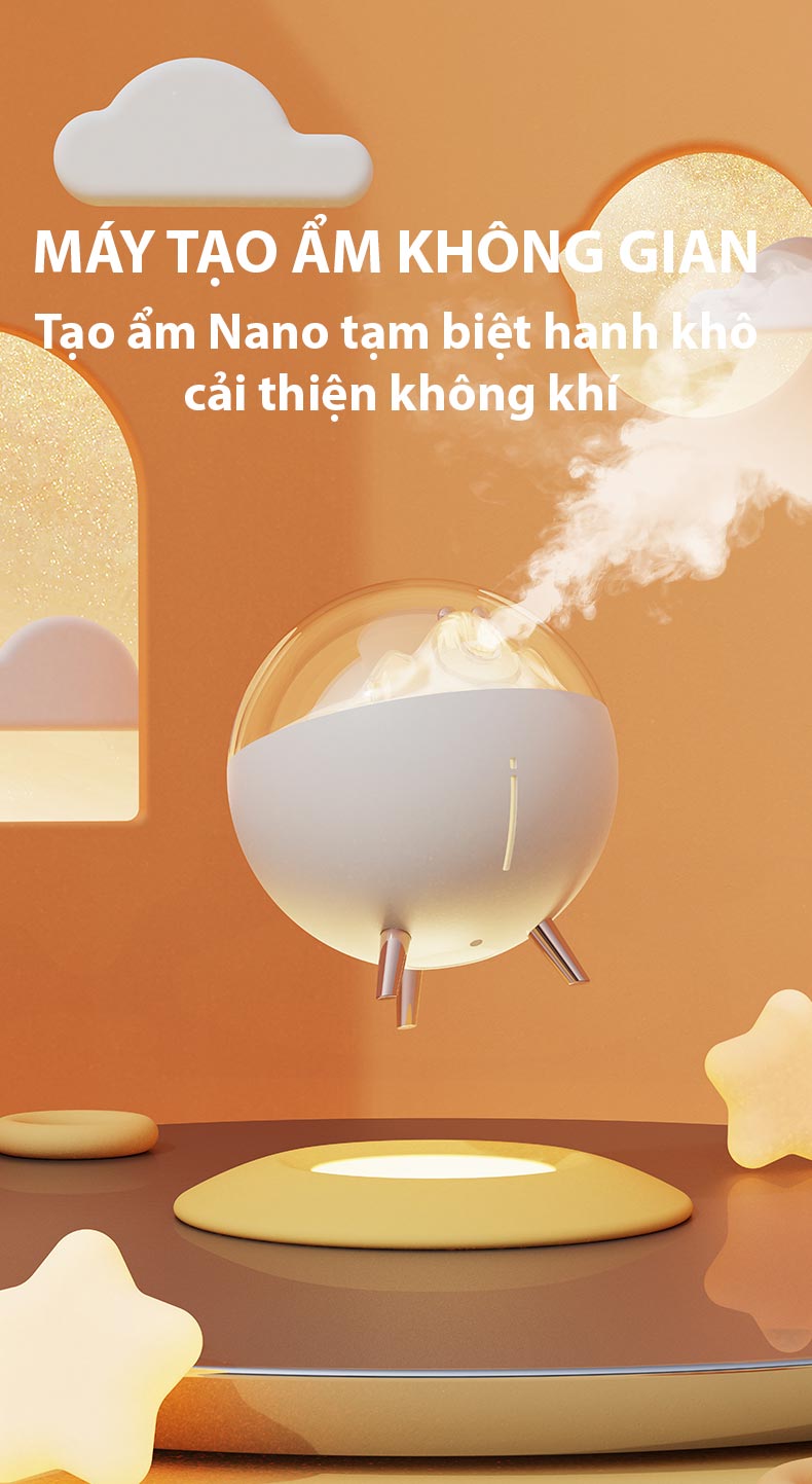 Máy xông tinh dầu Cyke WT-E19 mini để bàn, phun sương, tạo độ ẩm, phiên bản không gian có đèn ngủ