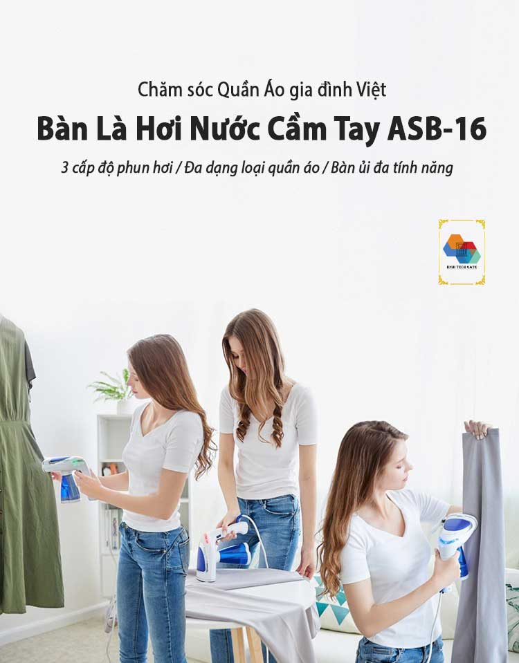 Bàn là hơi nước, máy ủi quần áo ASB-16 phiên bản đa năng 4 trong 1, ba cấp độ ủi với 1600W mạnh mẽ, gấp gọn tiện lợi sử dụng ở nhà hoặc công tác, du lịch, nạp nước ngoài tiện lợi