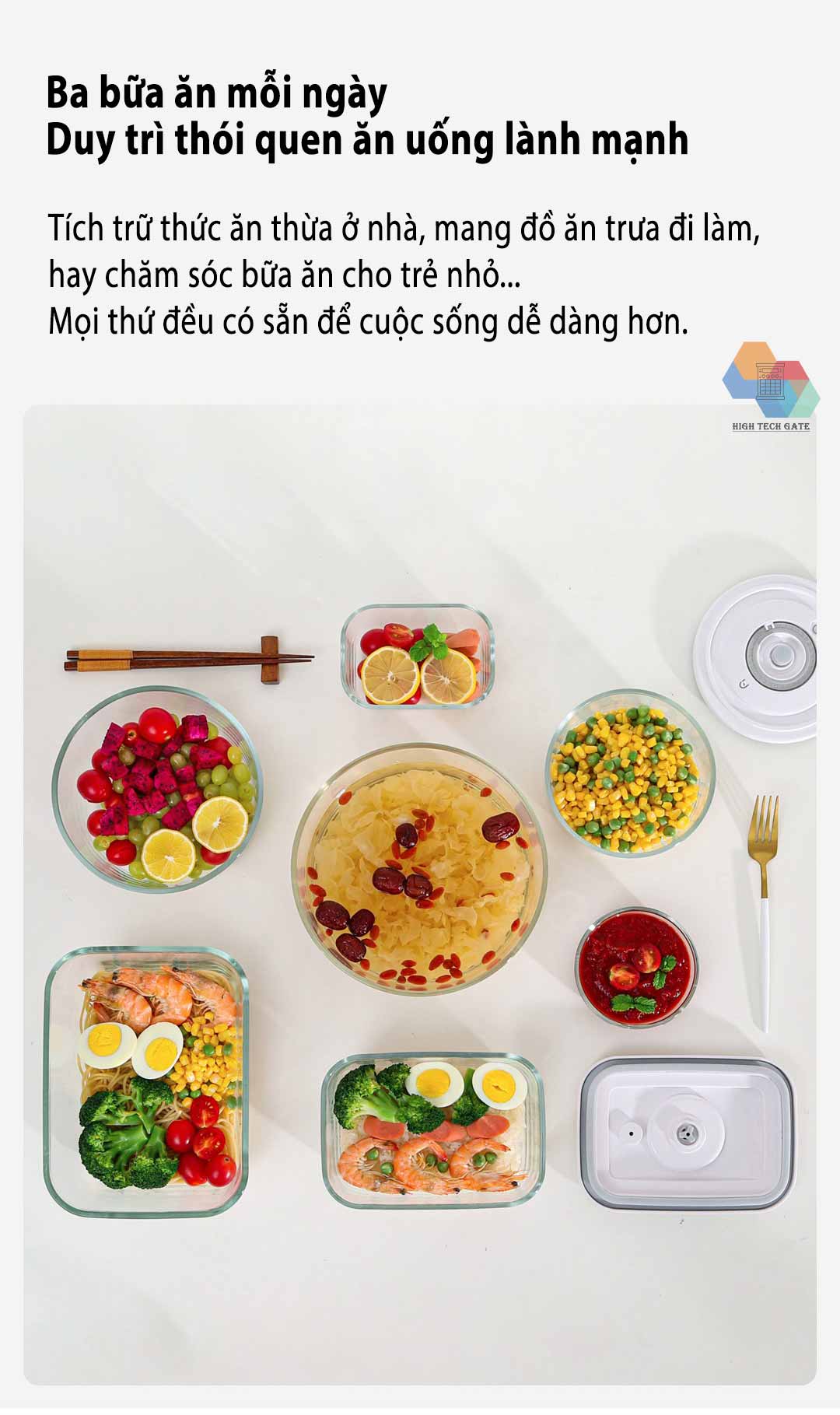 Hộp thủy tinh bảo quản chân không thực phẩm gia đình Xiaomi Youpin BUD, hàng chính hãng