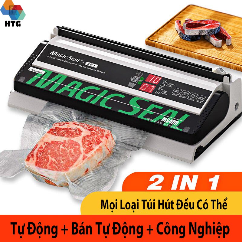 máy hút chân không thực phẩm magicseal ms400 hút mọi loại túi, siêu mạnh với 2 motor hàng chính hãng