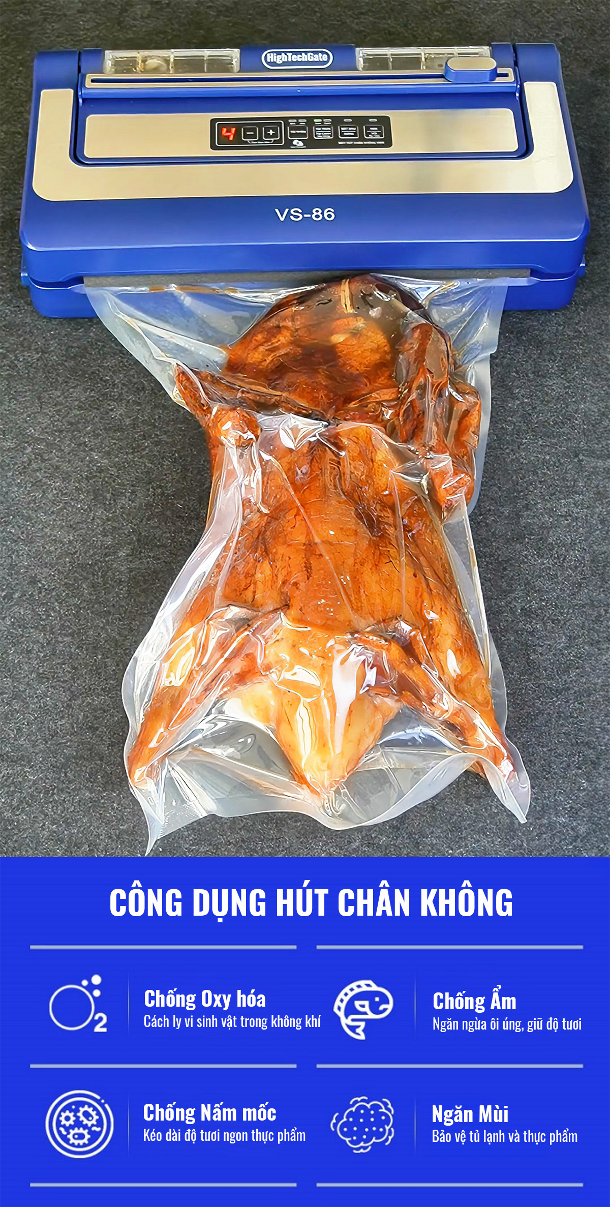  Máy Hút Chân Không VS86 Hút Mọi Loại Túi, 2 Động Cơ, Hàn Thông Minh Hàng