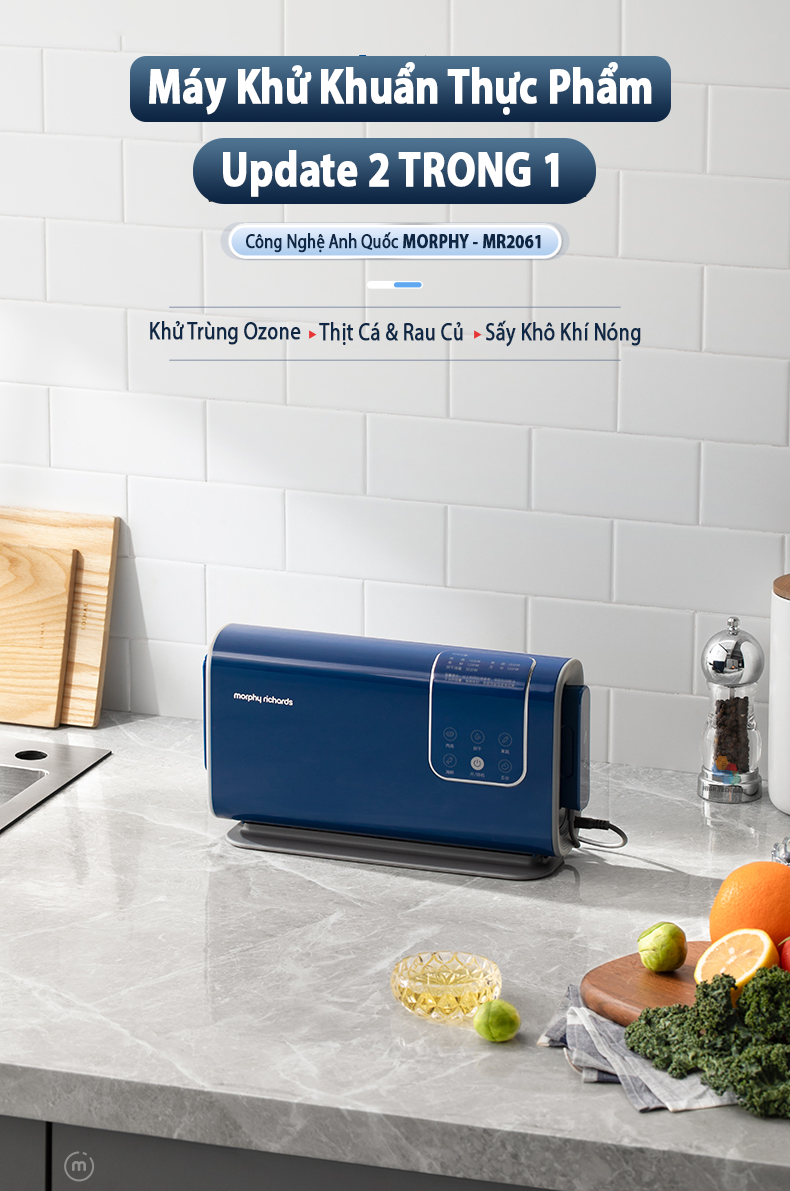 Máy Khử Khuẩn Thực Phẩm Morphy Richards MR2061 Khử Trùng Rau Củ Quả, Thịt Cá Hải Sản, Sục Ozone Rửa Thực Phẩm 2 in 1