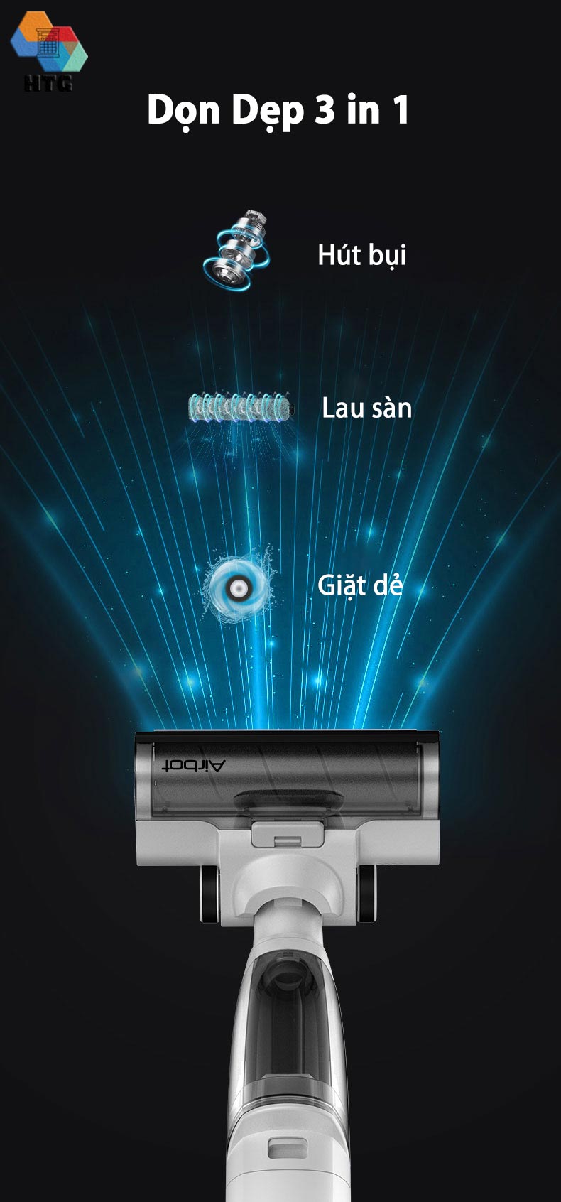 Máy hút bụi lau sàn không dây hút ướt công nghệ mới Airbot Iclean Pro, hút dầu mỡ, thức ăn, rác thải, tự động Giặt Dẻ siêu tiện lợi