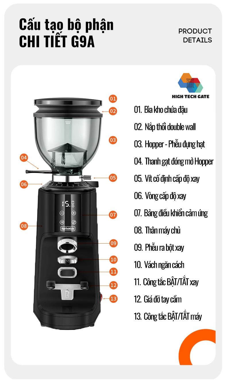 Máy Xay Cà Phê G9A Tự Động 2 Lập Trình, 100 Cấp Xay Cực Mịn, Thương Mại Chuyên Nghiệp, Bản Nâng Cấp